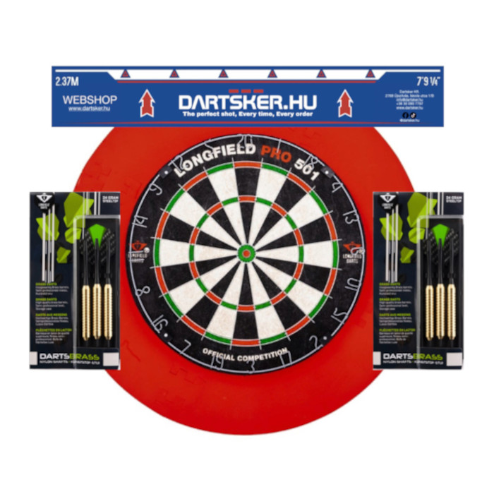 Komplett darts szett - tábla + falvédő + 2 szett nyíl + dobóvonal
